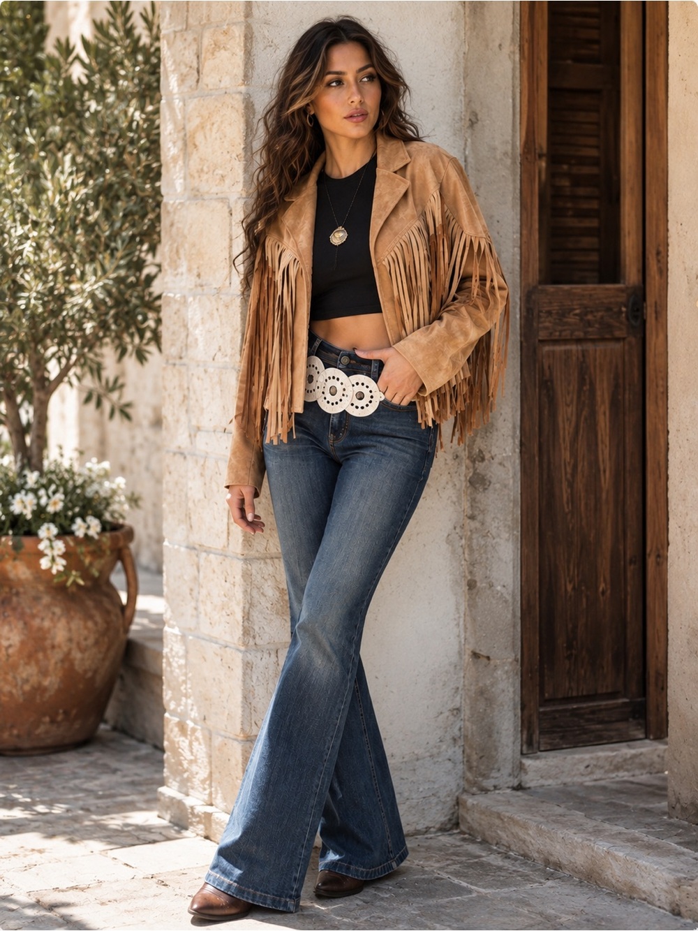 Fringed Tan Faux suede Leather Jacket